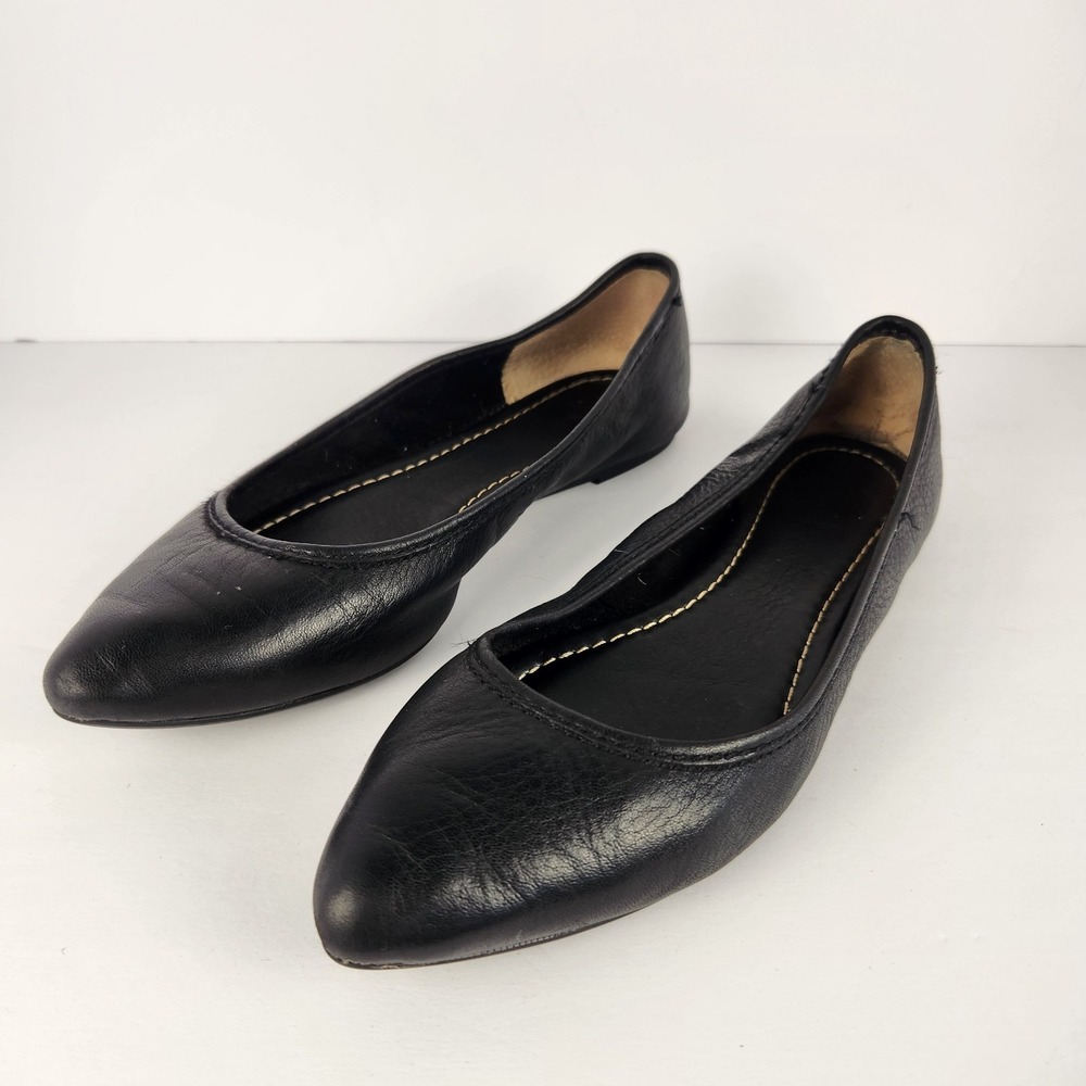 Frye Black Leather Pointed Toe Ballet Flats